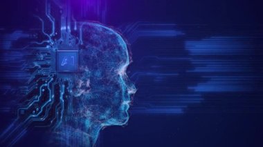 Yapay Zeka insan yüzü yüz tanıma biyometrik tıbbi araştırma konsepti, büyük veriler veya siber güvenlik. Dijital ai derin sanal gerçeklik hologramı verileri. Tanımlama Kimliği Siber Güvenlik