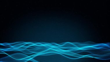 4K Dijital Siber Uzay Parçacıkları Dijital Veri Ağı Bağlantıları. Kripto para birimi, büyük veriler, engelleme zinciri teknolojisi. Yüzey dalgaları. Yüksek teknoloji bilgi akışı, engelleme zinciri, büyük veri görselleştirmesi.