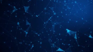 4K Dijital Siber Uzay Parçacıkları Dijital Veri Ağı Bağlantıları. Kripto para birimi, büyük veriler, engelleme zinciri teknolojisi. Yüzey dalgaları. Yüksek teknoloji bilgi akışı, engelleme zinciri, büyük veri görselleştirmesi.