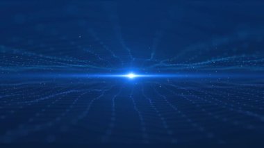 Geometrik siber dalga manzarası. Büyük siber uzay. Veri akışı görselleştirmesi. Veri teknolojisi. Dijital parçacık dalgası. Fütürist noktalı dalga. bağlantı yenilik kavramı siber uzay hologramı.