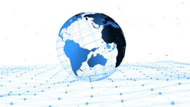 3d dünya haritası ağ bağlantısı dünya çapında yüksek teknolojili dijital teknoloji web 3.0, metaevren holografik dünya alanı, küresel bağlantı. Bilim kurgu sahnesi, yapay zeka sayborgu.
