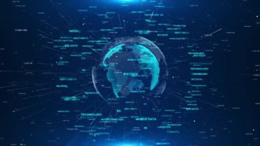 Futuristik Globe bağlantı ağı dijital veri çıkarma makinesi öğrenme teknolojisi beyni. Bilimsel yapay zeka, yenilik, yapay zeka, sanal dünya güvenliği metaevren internet verisi