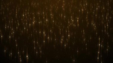 4K Soyut Hareket arka planı altın parçacıkları parlıyor. Parıldayan Parçacıklar ödülü, müzik, düğün, yıldönümü, parti ve sunum arkaplanı, şirket, 2024, 2025. döngü video animasyonu