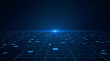 Fütürist soyut siber hareket duvar kağıdı parçacık akışı. Mavi çizgilerin zarif dalgaları ve noktalar toz, akıntı, veri transferi, sanal gerçeklik siber uzayı. 4K 3D yaratıcı yumuşak bokeh manzara arkaplanı.