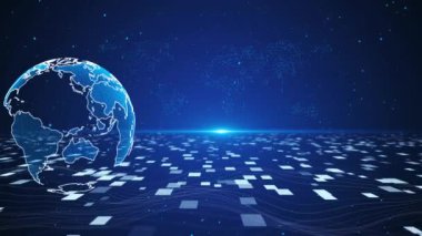 Bağlantılar Ai Ağı 3d Dünya Canlandırma Arkaplanı. Dijital Dünya Hacklemesi. 4K Bağlantıları Siber Dünya Güvenliği Metaverse sanal gerçeklik dünyası haritası. Sosyal medya ağını engelle