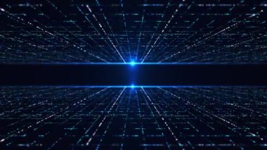 3D 4K Veri simülasyonu dijital hat ızgara teknolojisi fütüristik HUD ekran arkaplan etkisi. Siber punk stili bilim kurgu, gelecekçi lazer ızgara manzarası. Siber yüzey tarzı. ızgara deseni