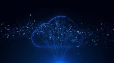Bulut veri depolama transfer emniyeti. Bulut hesaplama akışı veri hattı akışı bulut animasyonu. küresel ağ veri bağlantısı. Siber güvenlik dijital 5G yüksek hız bağlantı veri analizi