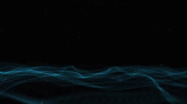 Parçacık fütüristik dalga ışıklarının soyut animasyonu, dijital arkaplan. Büyük veri akışları, bağlantılar görselleştirme, animasyon, siber güvenlik haberleri stüdyo teknolojisi ürün tanıtımı. 4K 3D