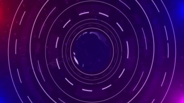 Gelecekçi bilim kurgu çember dalgası siber uzayı. Dalga sarmal çizgileri dijital veri akışı tel çerçeve teknolojisi veri akış tünelini noktalar. Teknoloji Dalgası, Ses, Ağ Bilimi, Eşitleyici Sanal Büyük veri arayüzü