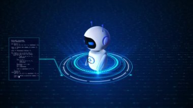 Chatbot asistan başvurusu. Yapay zeka kavramı. Dijital ikili veri ve dijital kod yayını. Matris arka planı. OpenAI tarafından geliştirilen sohbet robotu. Gelecekçi teknoloji, çevrimiçi sistemde robot.