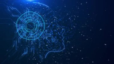 4K 3D yapay zeka yapay zeka araştırma robotu ve yaşayan insanların geleceği için cyborg geliştirme. Dijital veri madenciliği makinası teknoloji tasarımı bilgisayar beyni. büyük veri yapay zeka makinesi öğrenmesi