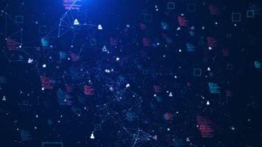 Soyut Büyük Veri Dijital Hitech teknolojisi, matris arkaplan animasyonunu numaralandırıyor. 4K AI Technology Innovation plexus and science, gelecekteki evren siber ağ sunucusu çevrimiçi 3D