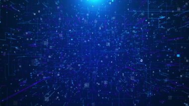 Dijital dalga siber uzay hatları ağı, büyük veriler, veri merkezi, sanal uzay sunucusu, internet, hız hologram blokları, ai ışık şebekesi, bilgi konsepti çizgileri. Büyük veri dijital çizgileri, ikili zincir