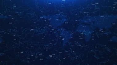 Plexus Haritasının Fütürist Küre Haritası Soyut Parçacık Dünyası Hologramı. Yerküre pleksus yapı çizgileri, uzay gezegeni dünya teknoloji sektörü, veri bağlantıları, internet