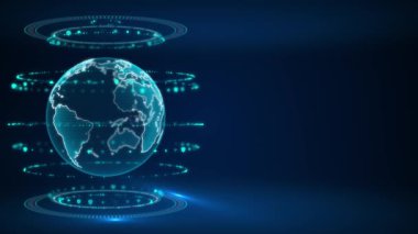 Soyut Dijital Küre Teknolojisi internet erişimi ağ bağlantı yenilik konumu, Sanal Gezegen Dünya parçacıkları hatları. Büyük veri. Matrix büyük veri analitiği yapay zeka