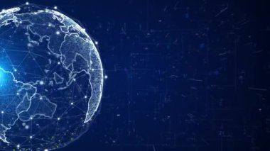 Yeryüzü gezegeni dünya animasyon dünyası animasyon dünyası haritası veri transferi, hız veri interneti, üçgen dijital veri büyük veri teknolojisi, iş dünyası, iletişim. Sanal