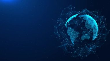 4K 3D Hud Gezegeni dünya animasyonu Dünya haritası dijital bağlantı sosyal ağını haritalar. Dünya iletişim verileri. Engelleme teknolojisi veritabanı İş finans kripto para birimi ağı 3.0