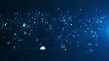 4k Flying through Emerging Network Loop Yapay Zeka, Blockchain, Big Data, Ağ Güvenliği, Bağlantıları internette ürün satar. Teknoloji, Büyük Veri, Yapay Zeka