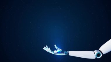 Robot kolu fütüristik grafiksel kullanıcı arayüzü siber ağı, insan yapay zekası, sanal dünya. Yapay zeka, yapay zeka yenilik teknolojisi. IOT nesnelerinin makine öğrenimi veya interneti