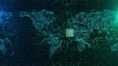 Küresel ağ bağlantısı ve veri bağlantıları Dünya haritası teknolojisi arka planı, Blockchain web 3.0 defi ve kripto para birimi NFT kavramı. Bitcoin madenciliği büyük veri şebekesi işi Sanal gerçeklik