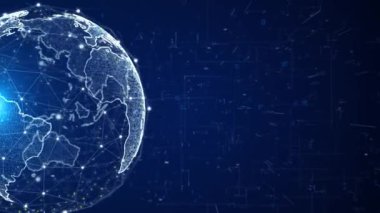 Yeryüzü gezegeni dünya animasyon dünyası animasyon dünyası haritası veri transferi, hız veri interneti, üçgen dijital veri büyük veri teknolojisi, iş dünyası, iletişim. Sanal