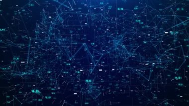 Soyut dijital bağlantı, noktalar, satır numaraları Yapay Zeka finansmanı, oyun, internet, eğitim, yapay zeka öğrenme bilgisayarı, beyin ağı, kripto para zinciri engelleme makinesi siber zihin öğrenme