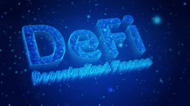 Defi - Merkezi Finans Dijital Teknolojisi Sanal Ekran HUD Hologram Hi Tech Loop kavramı. Ademi merkeziyet. Finansal teknoloji, engelleme zinciri. Dijital cüzdan.