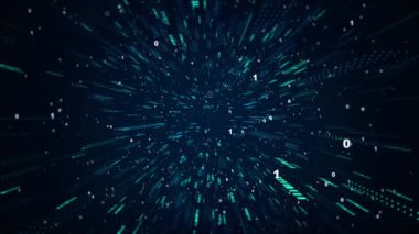 İkili kod dalgası veri akışı siber teknoloji yapay zeka arka planı. Büyük veri akışları, bağlantılar animasyon, siber güvenlik haberleri stüdyo teknoloji akışı sanal gerçeklik siber uzay.
