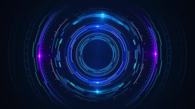 Sanal Arayüz HUD daire arayüzleri, yüksek teknolojili fütüristik ekran, Hologram Yazılım geliştirme süreci siber uzay. Bilim kurgu yüksek teknoloji bilim kurgu tüneli büyük veri siber uzay yeniliği.