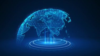 Dünya haritası teknolojisi Hud Gezegeni dünya küre haritası arka plan, büyük veri görselleştirme, dijital şebeke iş dünyası dijital siber uzay gezegeni. Business Technology Pazarlama Küresel Ağ Engelleme Bağlantısı