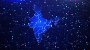 Gelecekçi siber dijital Hindistan haritası teknoloji ağı haritası ya da küresel iş konsepti. Sanal alan ülke veri analiz haritasında haritanın görselleştirilmesi siber güvenlik fütüristik iş