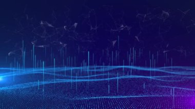 Derin siber dalga ışıkları, dijital dalga çizgileri büyük veri akışları animasyon. ürün sunumu siber uzay akışı metaevren hologram siber uzay. Üst uzay kurumsal promosyon.