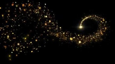 Altın parçacıklar parıldıyor. 2024 Noel parıltısı 2025. Bokeh ışıkları. Üç boyutlu toz izi bokeh sihirli parıldayan ışık. Parlayan parçacıklar. Sihirli doğum günü, yıldönümü, yeni yıl, etkinlik, festival 4K