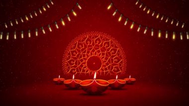 Diwali Diyas Mutlu Diwali ya da Deepawali kartı. Fotokopi uzay bayramı havai fişek animasyonu. Hindu Işık Festivali 'ni kutlayın. Kutlamalar, Dilekler, Mesaj, Tatil. Işık Festivali Pooja