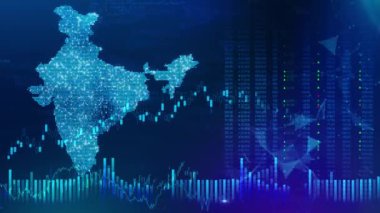 Fütürist Dijital Hindistan Hindistan Haritası Dünya Haritası Geometrik Animasyon Sanal Teknolojisi Hud dijital arıza, Siber hacker iş slaytı sunumu, finansal ekonomik şebeke kablo sınırı