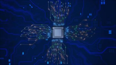 Yapay zeka veri madenciliği devresi işlemcisi elektronik derin bilgisayar çipi teknolojisi yüzeyi öğreniyor. Derin öğrenme algoritmaları derin makine öğrenme arayüzü. Dijital Veri Taşıma