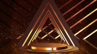 Podyum lambası arka planında konfeti ve ürün sunumu için podyum var. Sahne ışıkları, moda etkinliği, podyum sahnesi lüks ödül töreni boş modern sahne gösterisi