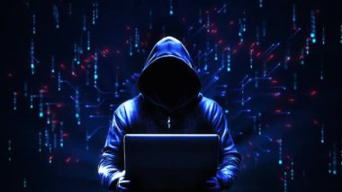 Sosyal ağ bilgisayar korsanlarında kapüşonlu ve hatalı siber güvenlik ve veri koruması. İlerleme, Alarm Mesajı, Sistem İhlali Bilgisayar Virüsü, Hackleme, Ekran Saldırısı, Siber Güvenlik,