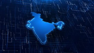 Dijital Hindistan haritası sanal uzay ülkesi veri analiz haritası siber güvenlik fütüristik işi. Gelecekçi siber teknoloji ağı haritası ya da küresel iş konsepti. Hindistan Dijital İş Teknolojisi Haritası