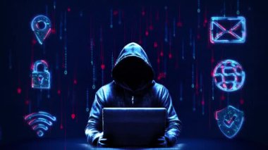 Soyut dijital siber güvenlik korsanı veri sunucu odası. Veritabanı güvenliği. DDoS saldırı konsepti. İnternet dolandırıcılığı siber korsan saldırı konsepti. ddos saldırısı, sistem dolandırıcılığı para, siber saldırı