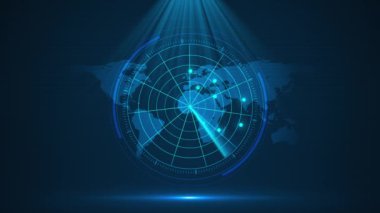 Dünya haritası hologramı Dijital Arızalı dünya Dünya Haritası Hologram büyük veriler ve ağ mavisi arka plan. Dünya çapında teknolojik veriler sanal dünya haritası parlayan lobut konum navigasyon kavramını parlatmaktadır