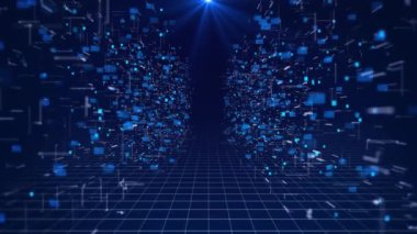 Teknoloji siber güvenlik dijital veri koruma parçacıkları Arkaplan, Analiz siber uzay parçacıkları ağ bağlantıları sanal görüntü. nano yenilik gelecek teknoloji verileri, internet ağı