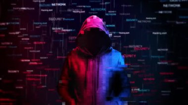 Sosyal ağ bilgisayar korsanlarında kapüşonlu ve hatalı siber güvenlik ve veri koruması. İlerleme, Alarm Mesajı, Sistem İhlali Bilgisayar Virüsü, Hackleme, Ekran Saldırısı, Siber Güvenlik,