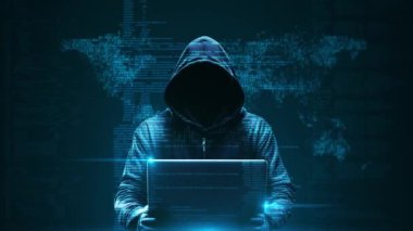 Anonim hacker dizüstü bilgisayar internet güvenliği. Siber saldırı işi hackleme sistemi. Hacker Attack Konsepti. Siber saldırı, kullanıcı özel veri güvenlik şifrelemesi. Siber güvenlik ve veri koruması
