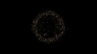 4K lüks ışıl ışıl parlayan toz izi altın parçacıklar ışıldıyor. Festival Noel, Diwali ve Ramazan 'da Bokeh ışıkları parıldıyor Logo başlığı Havai fişek animasyonuna giriş.