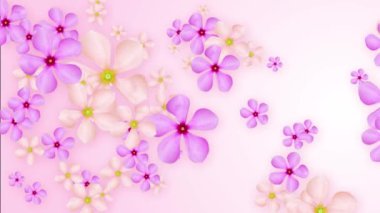 Havada, soldan sağa doğru dalgalı bir şekilde süzülen diğer çiçeklerden sarkan her zaman yeşil pembe çiçekler. Doğada güzel, yemyeşil yemyeşil ortamda yumuşak güneş ışığıyla yıkanmış canlı bir kümeye odaklanmış..