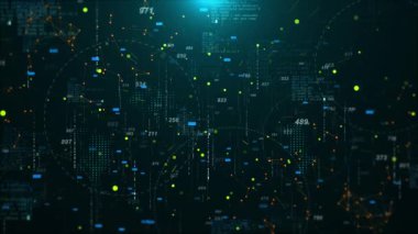 Dijital siber uzay veri matrisi, Blockchain ağ bağlantısı, ikili kodlama HUD veri analizi, Siber uzay parçacıkları. Hız Bağlantısı Elektronik Teknoloji Soyut 3B Arkaplan Kavramı