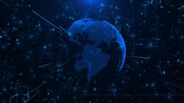 Dijital sayı ve hat bağlantısı, ikili kod, gelecekteki teknoloji dijital veri kavramları, küresel, ağ bağlantısı, uluslararası anlam ile dönen dünya teli. Genel sosyal ağ