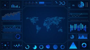 Business Statistics 'in 4k animasyonu, Market Data Infographics Layout tasarım iş piyasası veri analiz raporları, bar istatistikleri, çizelgeler. İş, Data, Sosyal Medya, Pazarlama. hologram konsepti