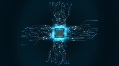 Fütürist devre kartı mikroçip işlemci ağı ana kart siber nano çip, işlemci ve yarı iletken. Teknik bg. Al yenilik konsepti. yenilik gelecek teknoloji verileri, Ai büyük veri çizgileri noktalar